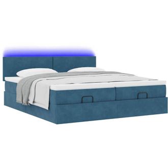vidaXL Cama Otomana Con Colchones Y Luces Led Azul Oscuro 200x200 Cm Vidaxl