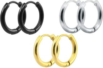 Generic 3 Pairs Stainless Steel Black Silver Gold Small Hoop Earrings for Men Women, 10mm 12mm 14mm 10mm Sturdy and Convenient and Nice