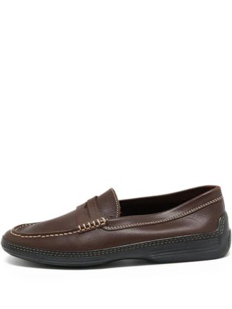 Tod's pre-owned penny-strap leather loafer - men - Rubber/Calf Leather/Calf Leather - 41 - Brown