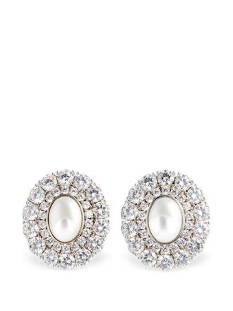 Self Portrait Oval Crystal Pearl Earrings