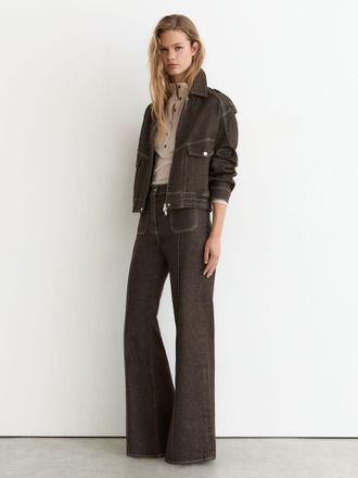 Reiss Brown Petite Patch-pocket Flared Jeans, 27