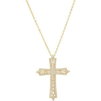 Queen Jewels Art Deco Cubic Zirconia Cross Pendant Necklace in Gold at Nordstrom Rack