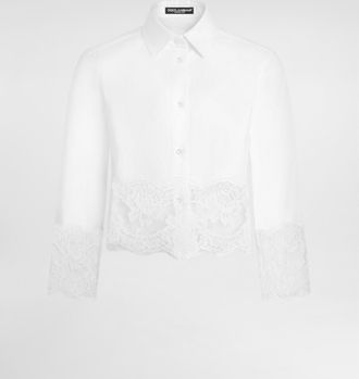 Dolce & Gabbana Cropped Poplin Shirt With Lace Inserts - Woman Shirts And Tops White Cotton 36