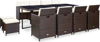 vidaXL Set Comedor De Jard&iacute;n 13 Pzas Y Cojines Rat&aacute;n Sint&eacute;tico Marr&oacute;n Vidaxl