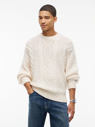 Tommy Hilfiger Mens Tommy Jeans Cable Knit Wool Sweater - Cream - XL