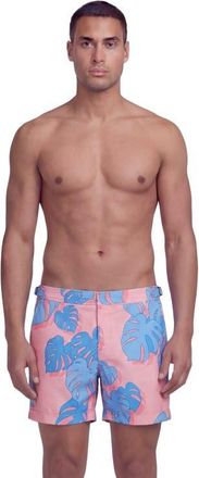 Lords of Harlech Monstera Floral Tailored Mens Swim Short in Monstera Floral Coral at Nordstrom, Size 35