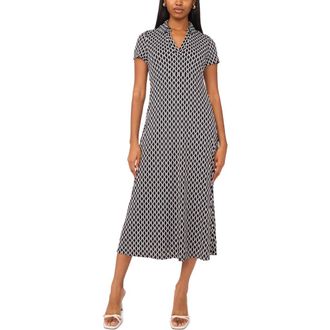 Halogen Allover Print Spread Collar A-Line Dress in Rich Black at Nordstrom Rack, Size Small