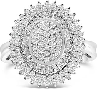 House of Brilliance Sterling Silver 2.0 Cttw Diamond Oval Halo Cocktail Ring at Nordstrom
