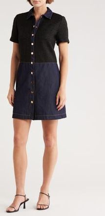 Ellen Tracy Mixed Media Shirtdress in Black/Blue at Nordstrom Rack, Size X-Large