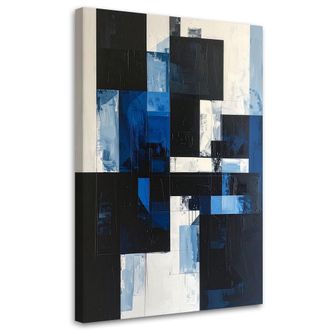 Feeby Cuadro En Lienzo, Abstracci&oacute;n Textura Formas Negro Y Azul, 80x120