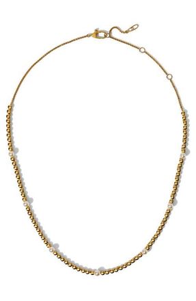 Nadri Esme Faux Pearl Metal Tennis Necklace in Gold at Nordstrom