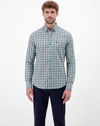 Lerros Karohemd LERROS LERROS Kariertes Herrenhemd, sportiv und stilbewusst, Herren, Gr. XXL, fjord blau, 100% Baumwolle, Hemden Karohemd