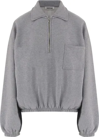 Darkpark Light Gray Half-Zip Chest Pocket Cotton Sweatshirt