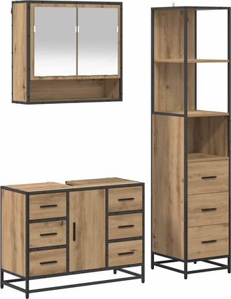 vidaXL Juego De Muebles De Ba&ntilde;o 3 Uds. Roble Artisan Vidaxl