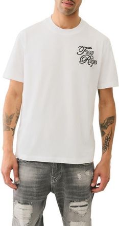 True Religion Multi Logo Graphic T-Shirt in Optic White at Nordstrom, Size Medium