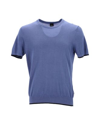 BOSS Boss Persimo Knitted T-Shirt in Blue Ramie