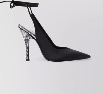 The Attico crystal-embellished satin slingback pumps