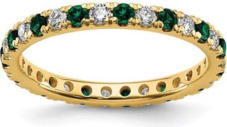 Diamond2Deal 14k Yellow Gold Lab Grown Diamond & Emerald Eternity Wedding Band Ring 1/2Ct Clarity- VS Color- G-H