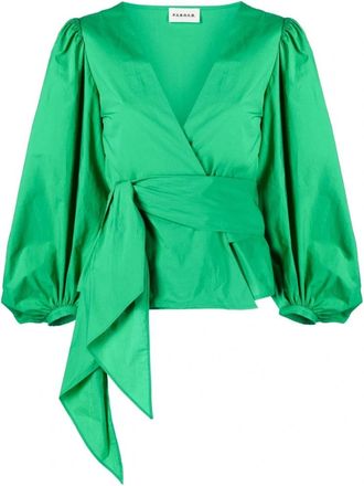 P.A.R.O.S.H. Groene blouse met V-hals - Dames - Blouses - Groen - XS - Katoen - Overhemden