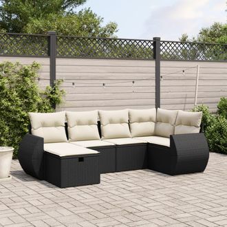 vidaXL Vidaxl - Set De Sof&aacute;s De Jard&iacute;n 6 Piezas Y Cojines Rat&aacute;n Sint&eacute;tico Negro