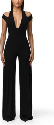 Naked Wardrobe Smooth Wide Leg Jumpsuit in Black at Nordstrom, Size Medium