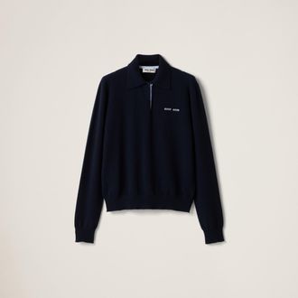 Miu Miu Cashmere Polo Sweater, Woman, Navy, Size 36