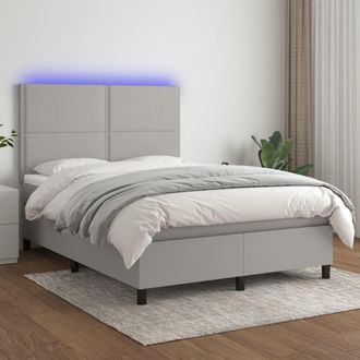 vidaXL Vidaxl - Cama Box Spring Colch&oacute;n Y Luces Led Tela Gris Claro 140x190 Cm