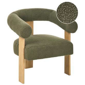 Beliani Sill&oacute;n Retro Sal&oacute;n Tapizado De Boucl&eacute; Patas De Madera Verde Y Marr&oacute;n Claro Ilbro