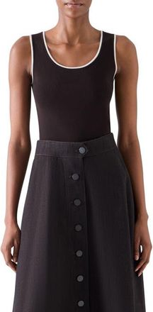 Akris Tipped Merino Wool Sweater Tank in Espresso-Cream at Nordstrom, Size 16
