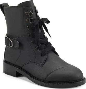 Aerosoles Womens Aerosoles Amie Boots Black Leather Cap Toe Block Heel Combat ZAP2088