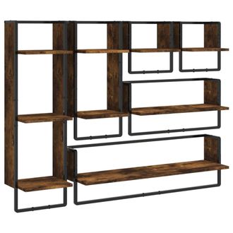 Berkfield Home 6 Piece Wall Shelf Set with Bars Smoked Oak Engineered Wood in Brown
