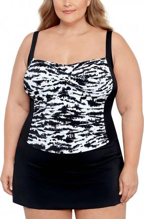 Swim Solutions Tummy Control Swimdress In Black And White