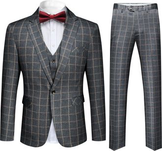 AlltheMen Driedelig geruit vrijetijdspak voor heren, grijs