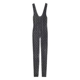 Gucci Jumpsuits, female, Gray, M, GG Crystal Embroidered Jumpsuit