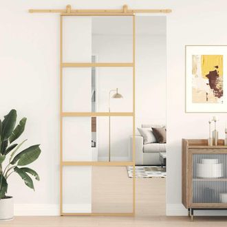 vidaXL Vidaxl - Puerta Corredera Dorada De Vidrio Esg Transparente Y Aluminio