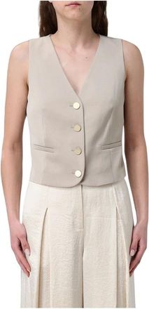 A|X Armani Exchange Gilet met enkele knopen van cr&ecirc;pe - Dames - Jassen - Beige - Maat: XS Poliester