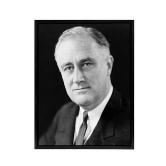 Artery8 FDR Franklin D Roosevelt US President Framed Canvas Wall Art Print in Grey | Size: W24 x H32