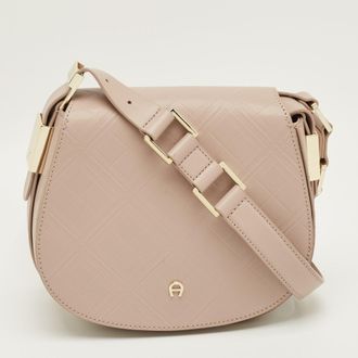 Aigner Vittoria Old Rose Embossed Leather Shoulder Bag