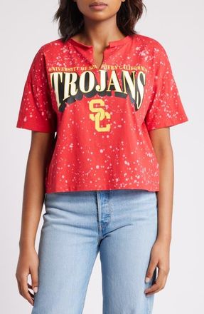 WEAR by Erin Andrews Womens WEAR by Erin Andrews Cardinal USC Trojans Bleach Wash Splatter Cropped Notch Neck T-Shirt at Nordstrom, Size Xx-Large