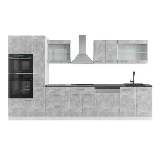 Vicco Mueble De Cocina R-line, Hormig&oacute;n/blanco, 350 Cm Con Armario Alto, Et Antracita