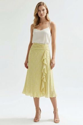 Exquise Filicia Elastic Waist Side Ruffle Midi Skirt in Multi Color at Nordstrom, Size Medium