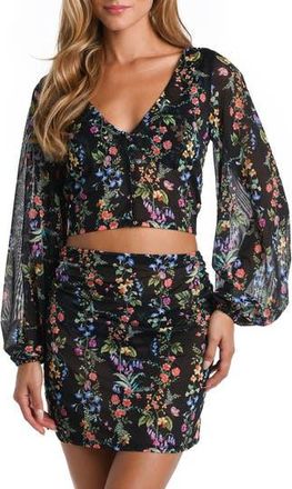 Sunshine 79 Floral Mesh Cover-Up Cardigan Top in Black at Nordstrom Rack, Size X-Small