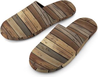 Generic Wooden Planks Mens Flannel Slipper Soft Comfy House Shoes Non Slip Winter Warm Indoor Outdoor Slippers
