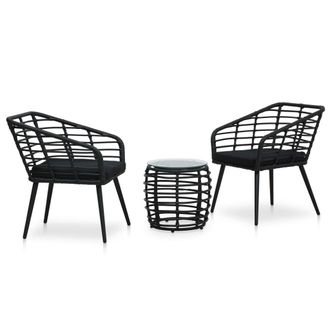 vidaXL Set De Mesa Y Sillas De Jard&iacute;n 3 Piezas Rat&aacute;n Sint&eacute;tico Negro Vidaxl