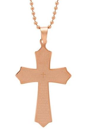 Steeltime Mens Our Father Cross Pendant Necklace in Rose Gold at Nordstrom Rack