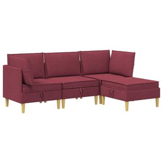 vidaXL Juego De Sof&aacute; Modular Con Almacenamiento 4 Pcs Rojo Vino Tela Vidaxl
