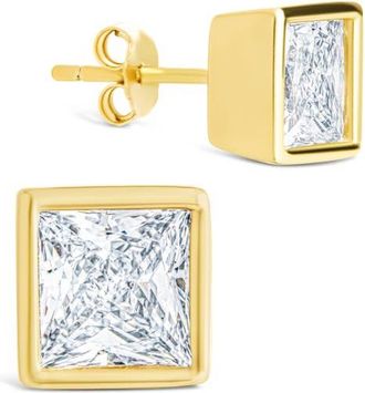 Sterling Forever Princess Cut Cubic Zirconia Stud Earrings in Gold at Nordstrom