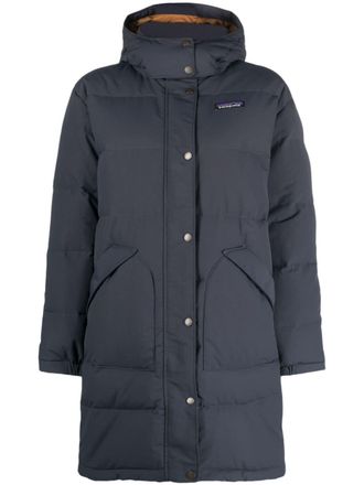 Patagonia Downdrift logo-patch parka coat - women - Recycled Nylon/Recycled Feather Down/Recycled Down/Recycled Polyester - S - Blue