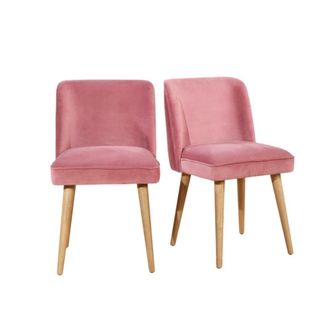 Robin des Bois Juego de 2 sillas de hevea y terciopelo rose pivoine