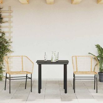 Berkfield Home Beautiful 3 Piece Garden Dining Set Brown Poly Rattan Glass